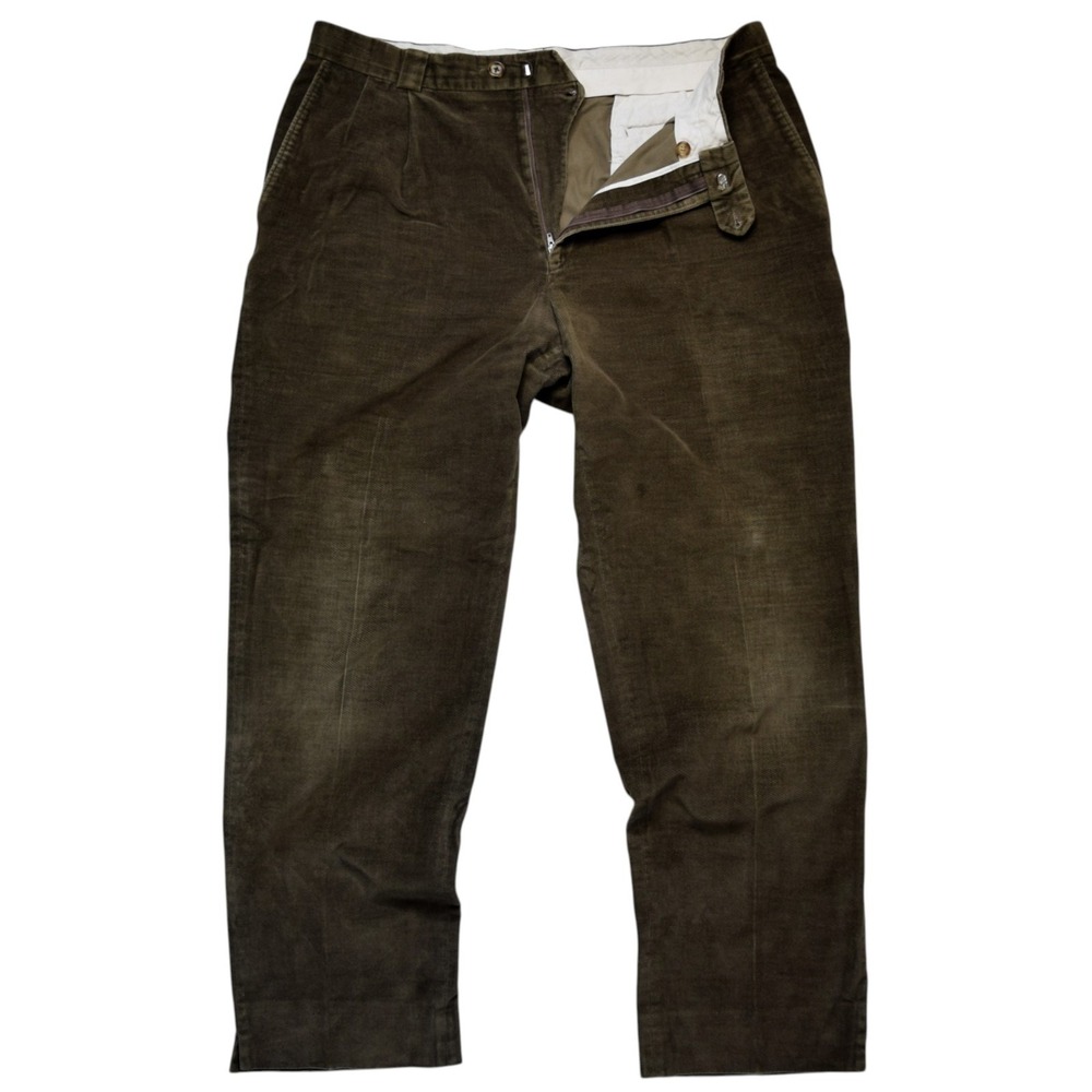 Zanella Saks Fifth Avenue Men's 36 Pleated Olive Brown Heavy Cotton Canvas Pants